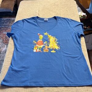 Blue Ladies Christmas Graphic V Neck T-Shirt